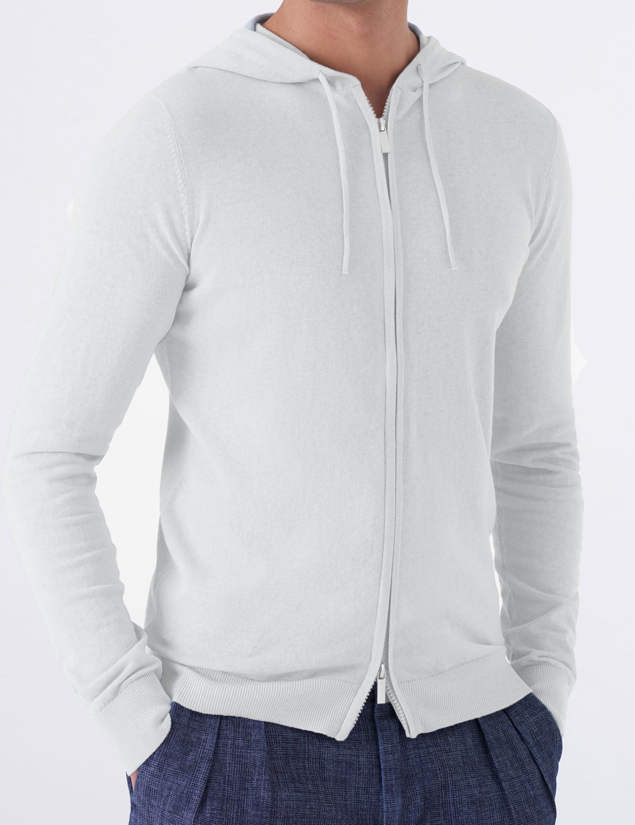 Felpa con cappuccio in cotone high twist con zip