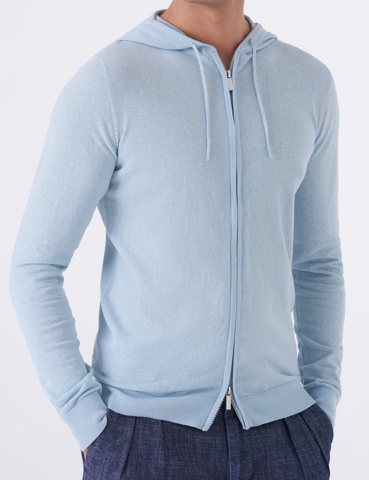 Felpa con cappuccio in cotone high twist con zip